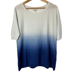 Garnet Hill Ombre Blue White Short Sleeve Knit Top Lightweight Womens Small PS